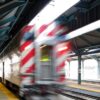 Metra train heading into train stop